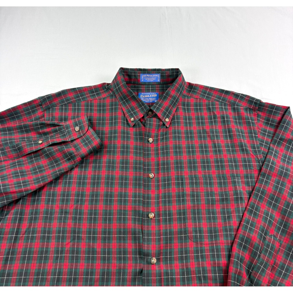 Pendleton Wool Shirt Mens XL Green Red Plaid Button Up Long Sleeve